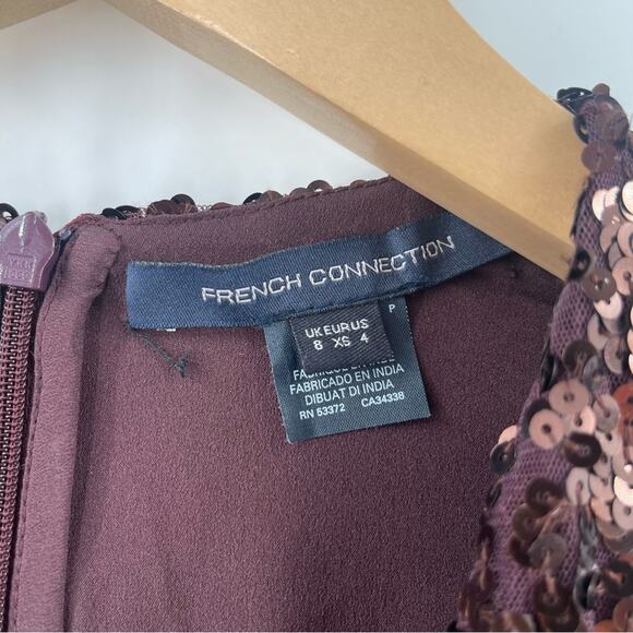 FRENCH CONNECTION Dress Size 4 Emille Sparkle Long Sleeve Sequin Sheath Brown - Picture 5 of 15